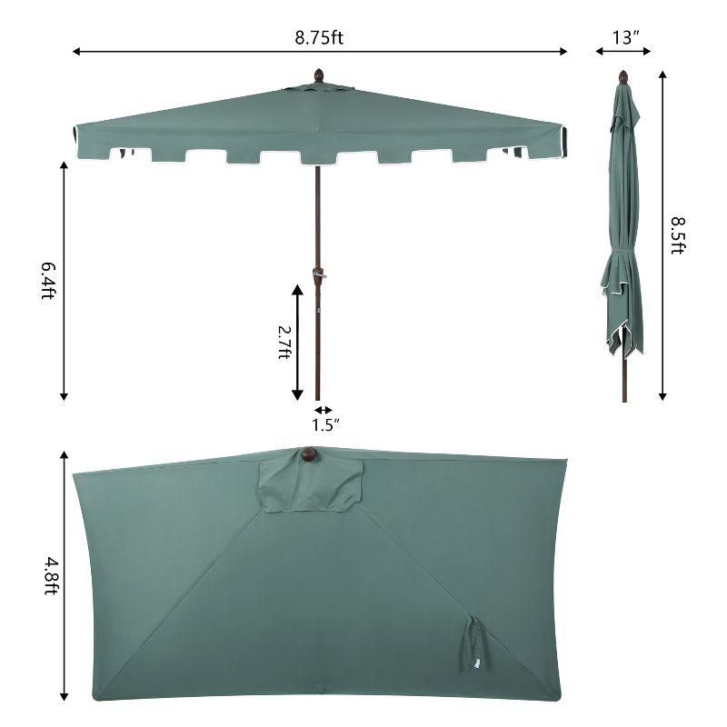 JONATHAN Y Sidney 9 ft. Classic MidCentury Rectangular Half Market Patio Umbrella with Crank, Wind Vent and UV Protection in Green/White
