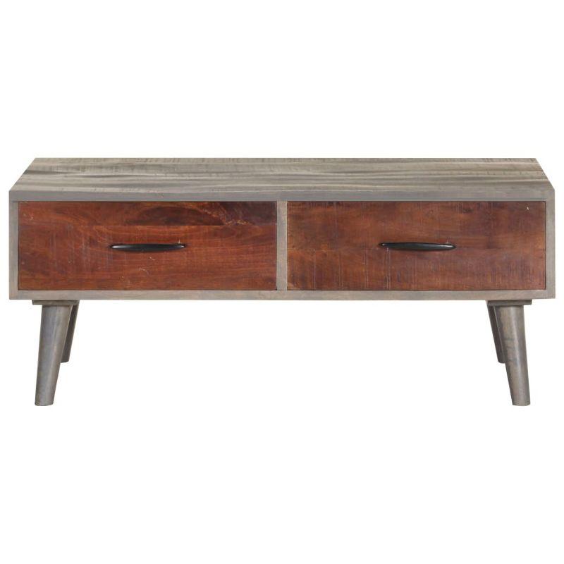 vidaXL Solid Rough Mango Wood Coffee Table with Drawers - Rectangular Couch Table in Gray and Honey Brown Finish - 39.4"x23.6"x15.7"