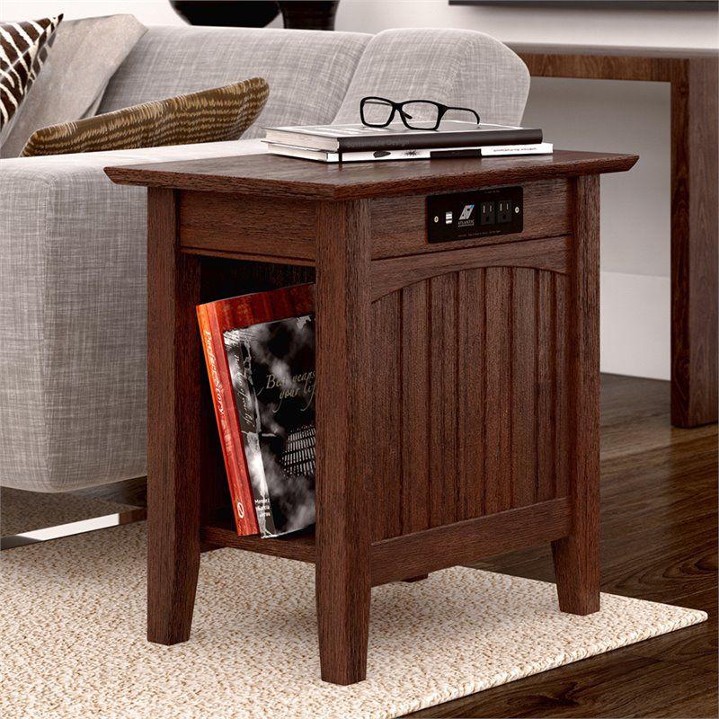 AFI Nantucket Solid Wood Charger End Table in Burnt Amber