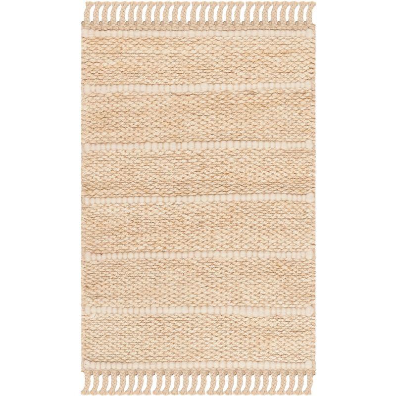 Ivory Flat Woven Handmade Round Wool Rug, 2' x 3'