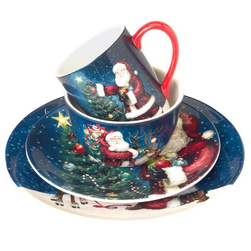 Santa's Secret 16pc Ceramic Dinnerware Set 4 Dinner 4 Dessert Plates 4 Mugs 4 Ice Cream Bowls