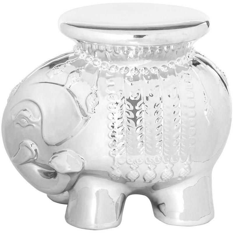 Silver Ceramic Elephant Garden Stool