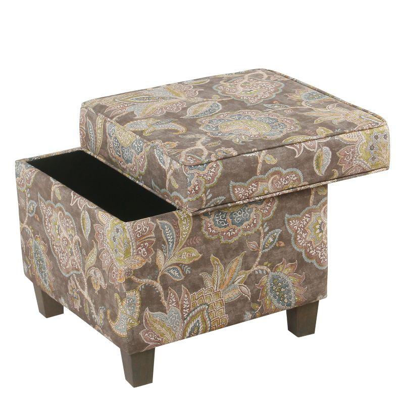 Gray Floral Tufted Square Storage Ottoman with Lift-Off Top