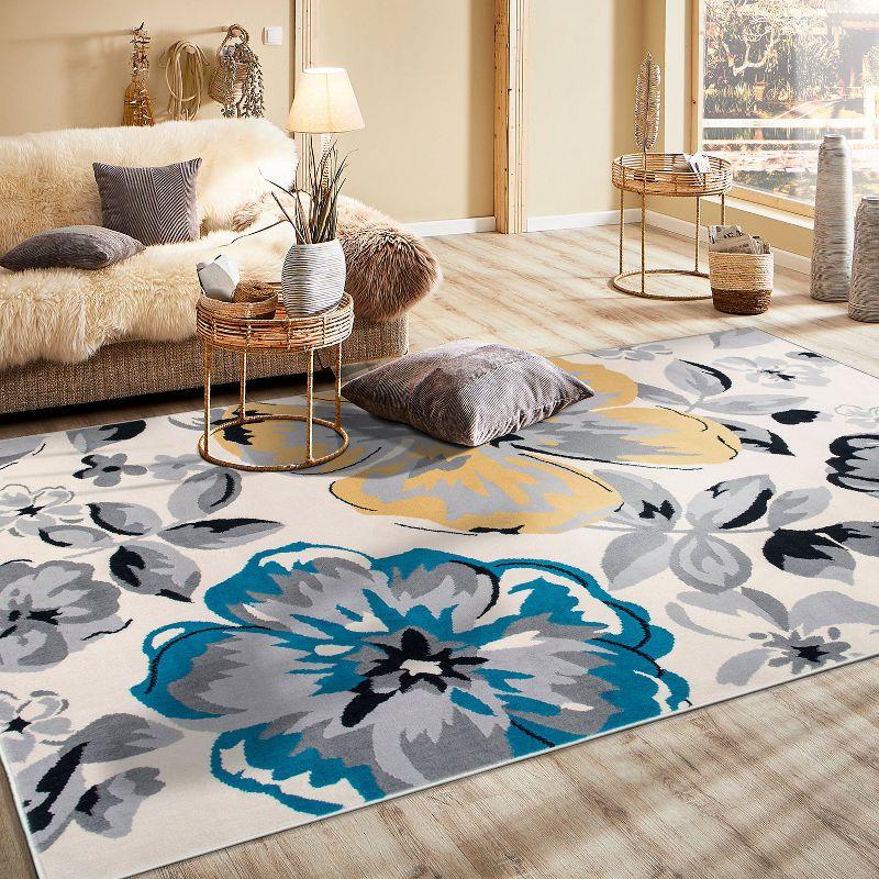 World Rug Gallery Modern Floral Design Cream 6'6" x 9' Area Rug