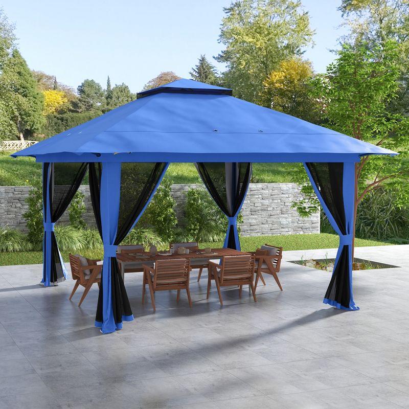 Outsunny 13' x 13' Pop Up Canopy, Gazebo Tent with Netting, Weight Bags, Adjustable Height & Wheeled Carry Bag