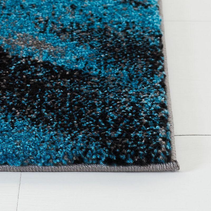 Abstract Blue and Grey Square Synthetic Area Rug