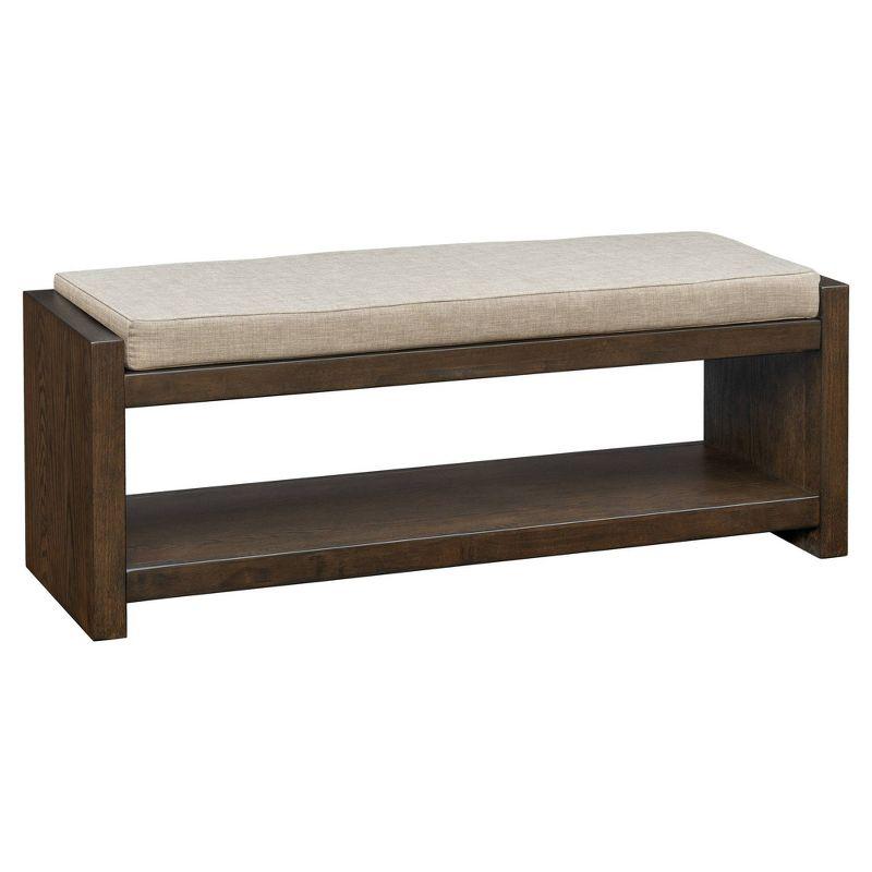 Leland Accent Bench with Lower Shelf Brown - Madison Park: Upholstered, Contemporary Style, Entryway Furniture