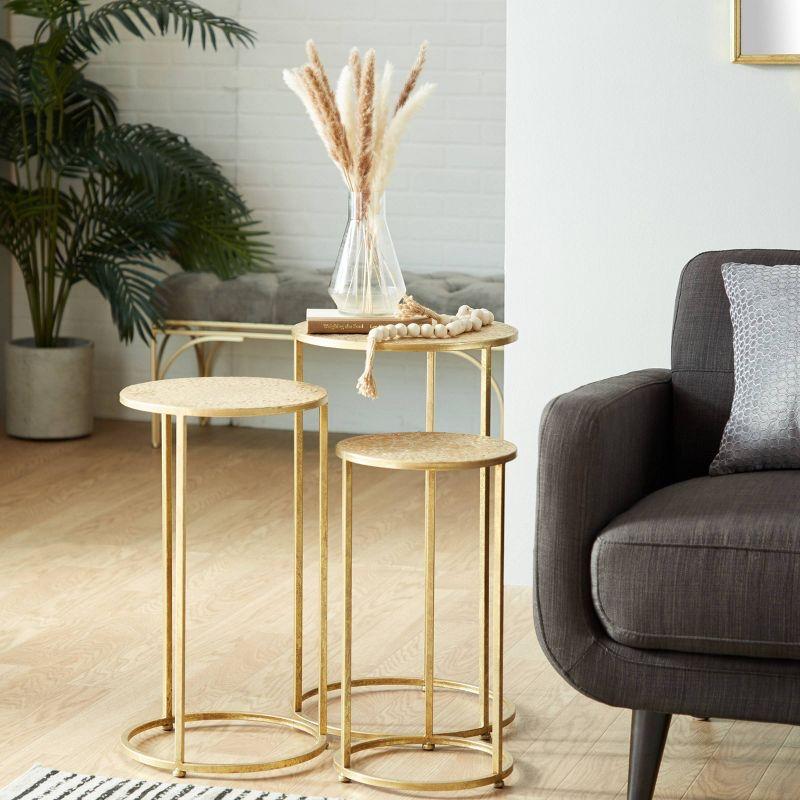 Gold Round Metal Glam Accent Table Set of 3