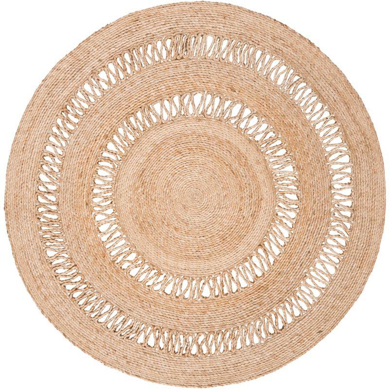 Natural Handwoven Jute Round Rug with Open Weave Design