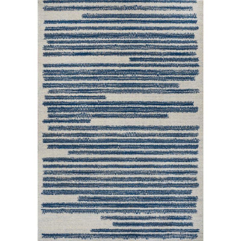 Khalil Cream and Navy Striped Synthetic Area Rug 5'3" x 7'7"