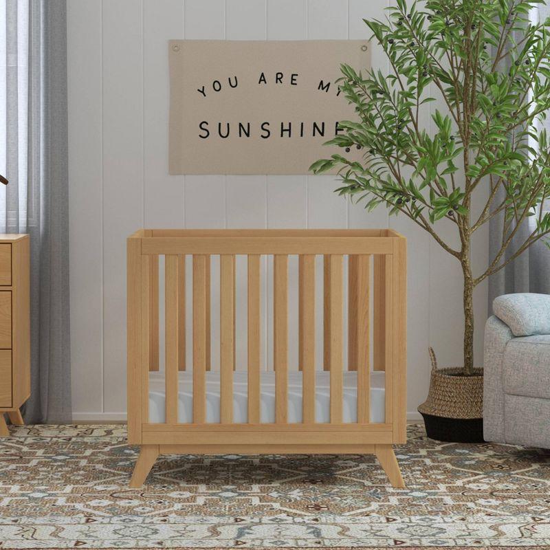 Honey Wood Mid-Century Modern Convertible Mini Crib