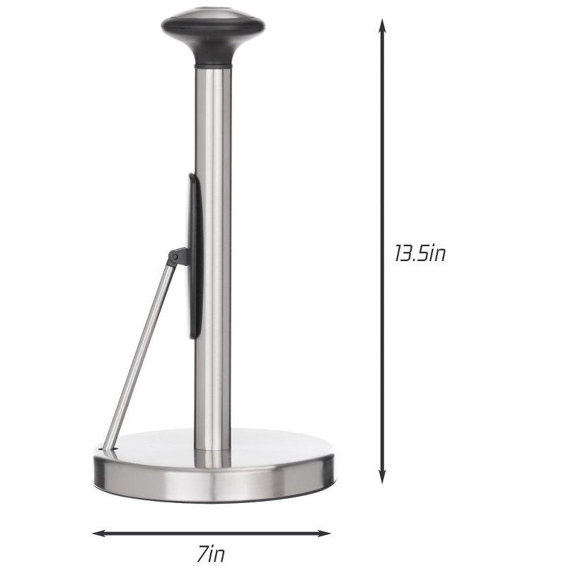 Jiallo Stainless Steel Paper Towel Holder with Black Knob and Tension Arm