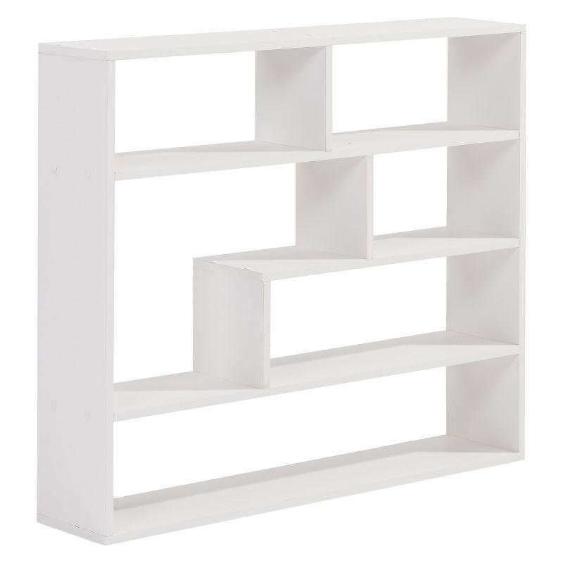 Asymmetrical White Floating Wall Shelf, 41" Wide