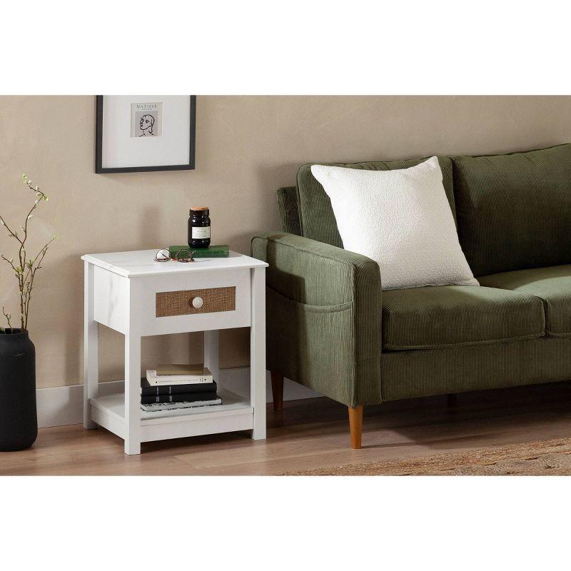 Balka End Table White/Faux Printed Rattan - South Shore: Chic Side Table with Storage, Living Room Accent