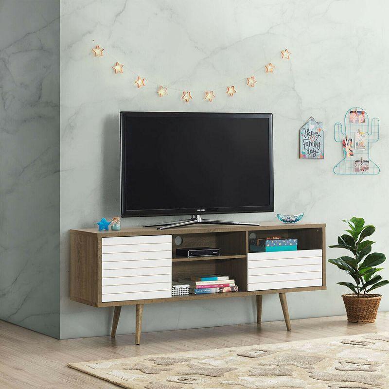 Costway Modern TV Stand/Console Cabinet 3 Shelves Storage Drawer Splayed Leg Wood/White