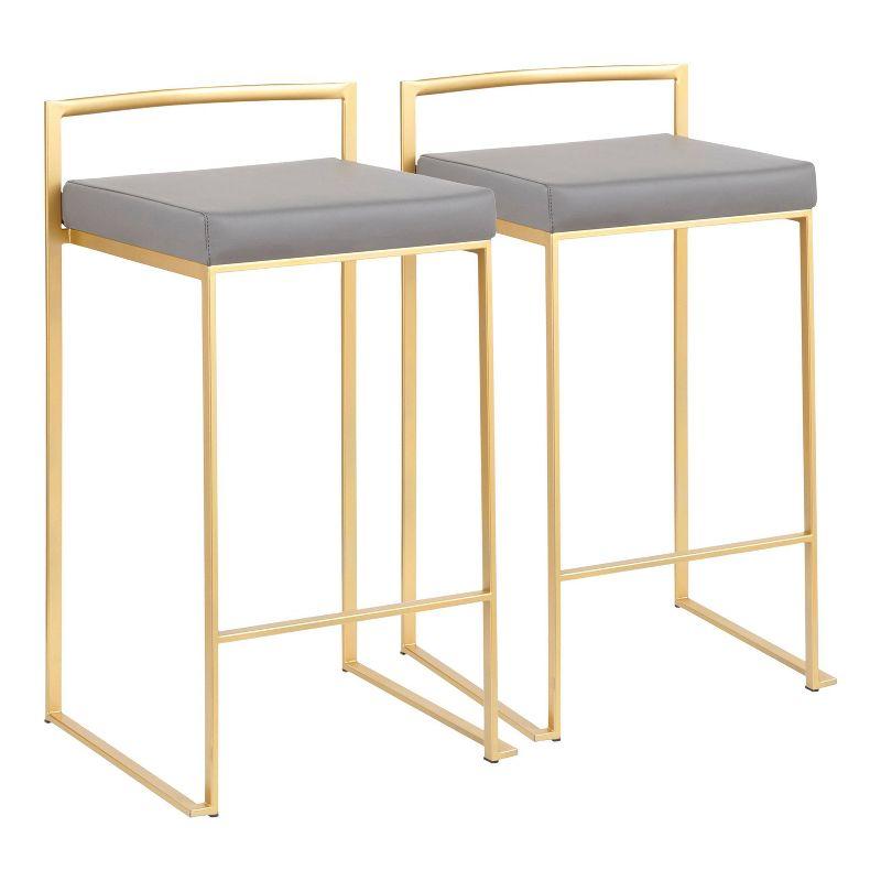 Fuji 31'' Gold Frame with Grey Faux Leather Modern Counter Stool - Set of 2