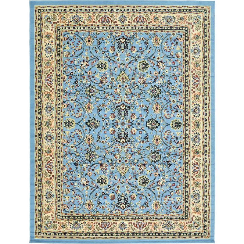 Light Blue and Ivory 9' x 12' Synthetic Traditional Rug