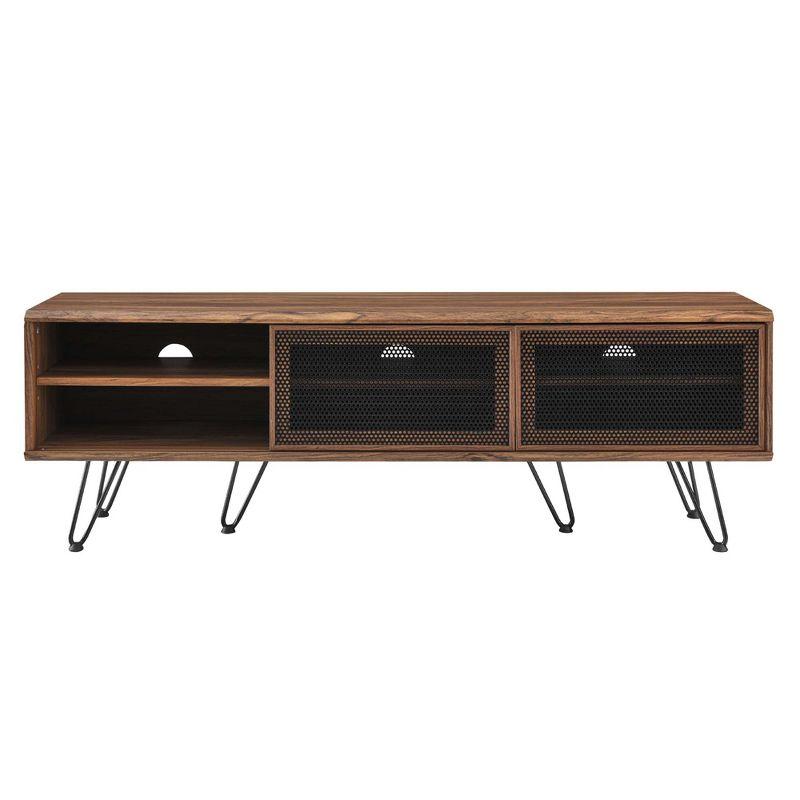 Modway Nomad 59" TV Stand – Mid-Century Entertainment Console with Slatted Doors and Open Shelves
