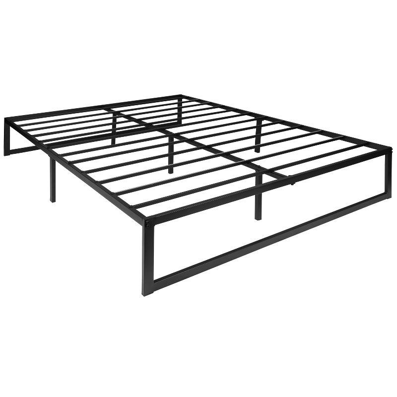 Merrick Lane Queen Size 14 Inch Black Steel Bed Frame With Steel Slat Support For Any Mattress (No Box Spring Required)