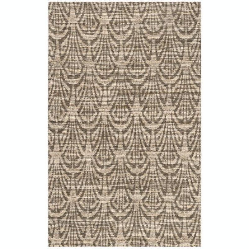 Light Beige and Grey Geometric Hand-Knotted Cotton Rug, 4' x 6'