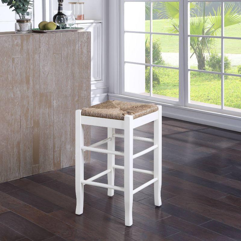 White Wood Backless Swivel Barstool with Rush Seat