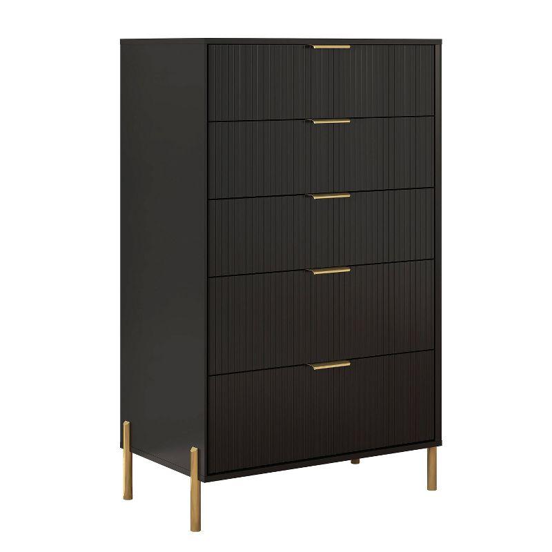 Festivo 5 Drawer Chest of Drawers Black: Modern Vertical Dresser, MDF Construction, Includes Anti-Tip Hardware