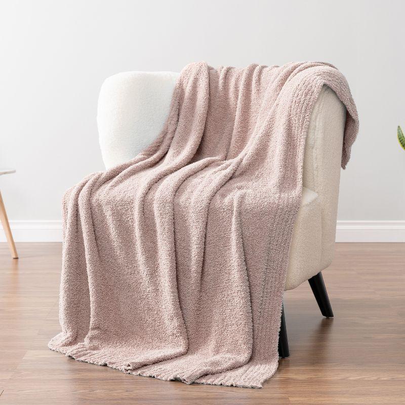 PAVILIA Plush Knit Throw Blanket for Couch Sofa Bed, Super Soft Fluffy Fuzzy Lightweight Warm Cozy All Season