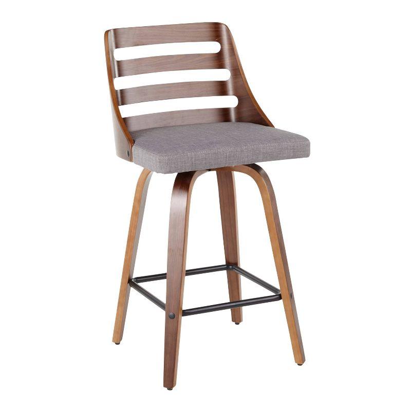 Modern Gray Upholstered Trevi Counter Stool with Walnut Swivel Base