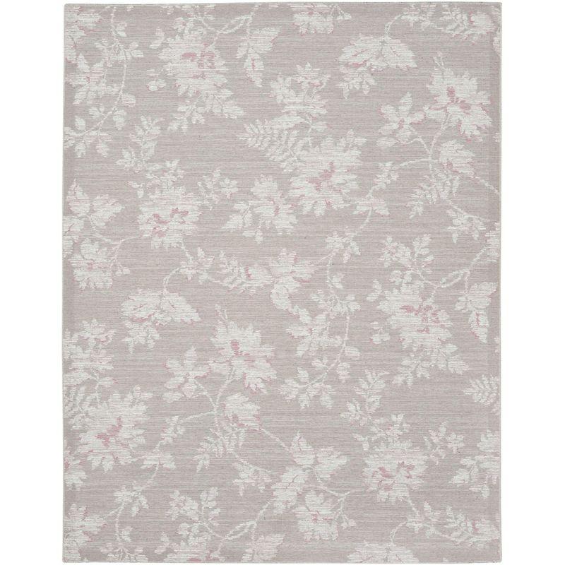 Natural Floral Chenille Rectangular Washable Area Rug