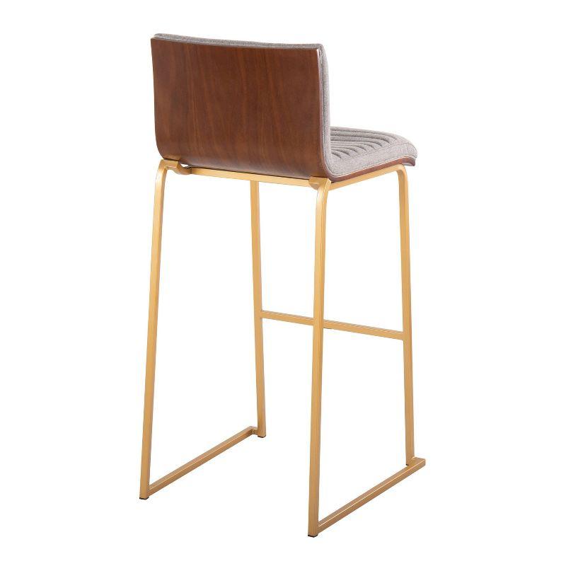 LumiSource Set of 2 Mason Mara Barstools Gold/Walnut/Gray: Upholstered, Fixed Height, Metal Frame