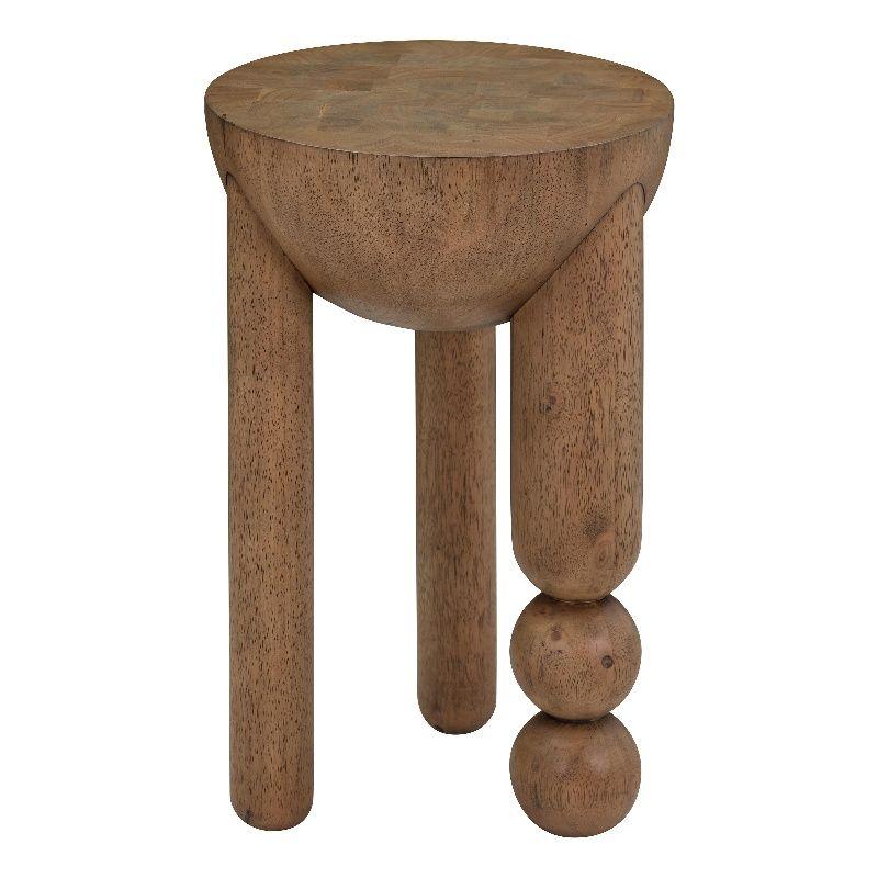 Cognac Brown Round Rubberwood Accent Table