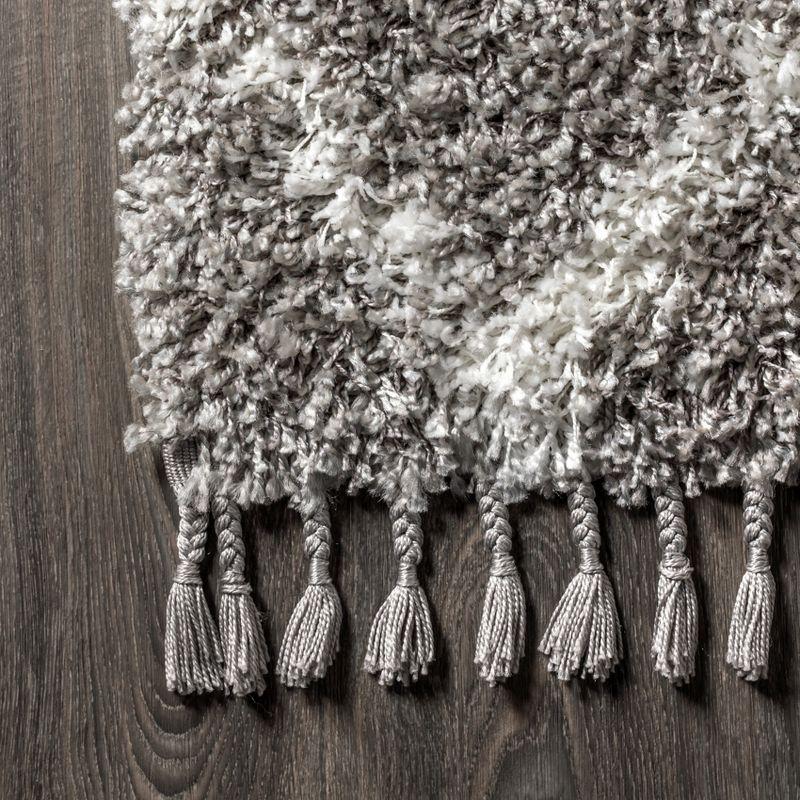 3'x5' Mercer Shag Plush Tassel Moroccan Geometric Trellis Area Rug, Grey/Cream - JONATHAN Y