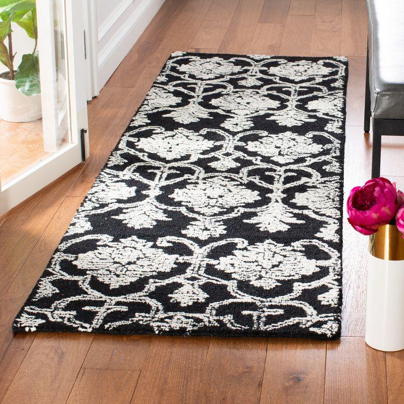 Elegant Floral Hand-Tufted Wool Runner Rug in Black - 27" x 7"