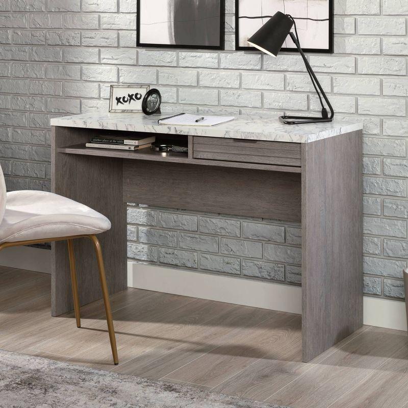 Ashen Oak Writing Desk with Faux White Marble Top and Drawer