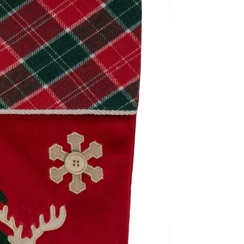 Northlight 20.5-Inch Red and Green Plaid Christmas Stocking with a Pine Tree and Moose