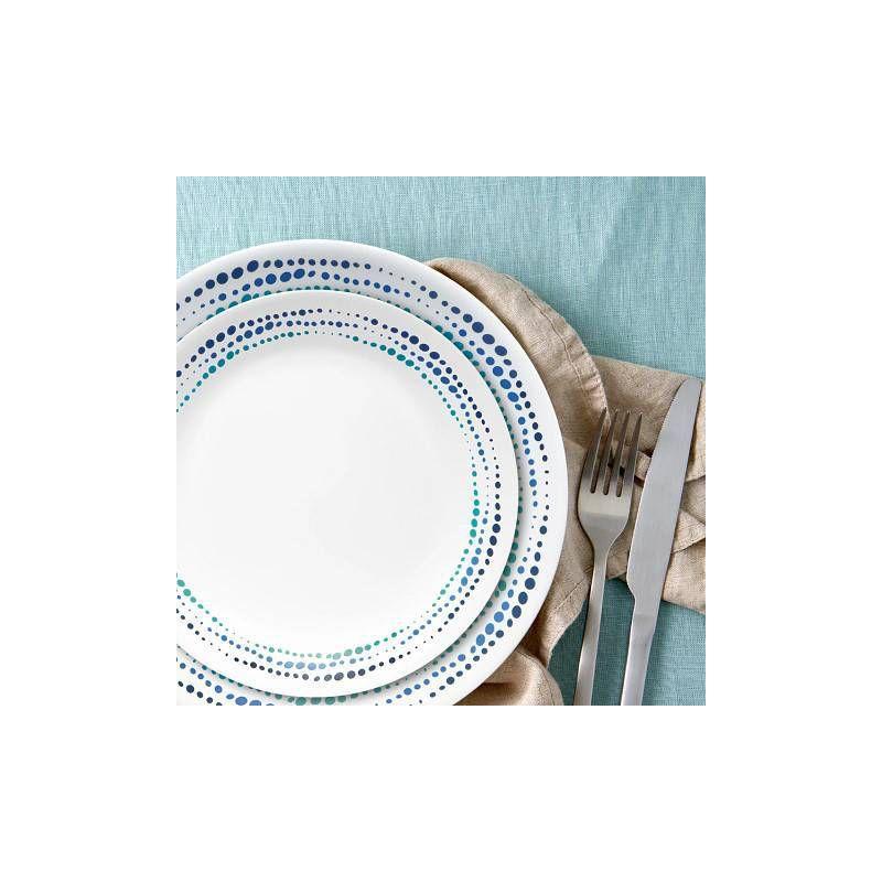 Corelle 16pc Vitrelle Ocean Blues Dinnerware Set: Polka Dot Plates & Bowls, Service for 4, Dishwasher-Safe