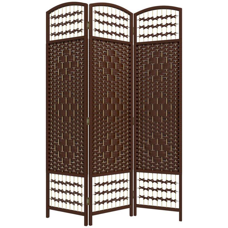 HOMCOM 3 Panel Room Divider, Folding Privacy Screen, 5.6' Room Separator, Wave Fiber Freestanding Partition Wall Divider, Brown