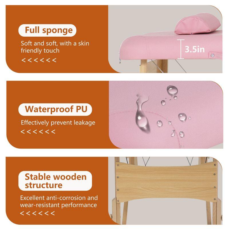 FDW Massage Bed 73 Inches Long Height Adjustable Massage Table W/Sheet Cradle Bolster Portable 2 Folding Massage Salon Table Hanger Tattoo Bed,Pink