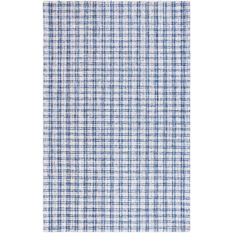 Blue and Ivory Abstract Wool 6' x 9' Handmade Area Rug