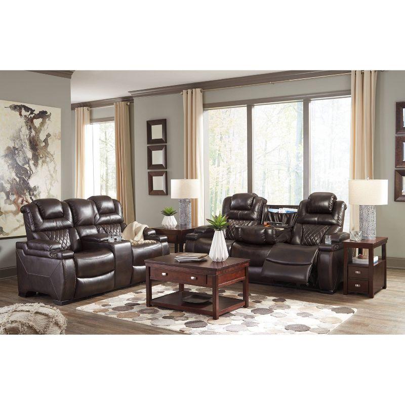 Brown Faux Leather Tufted Reclining Loveseat with Cup Holder