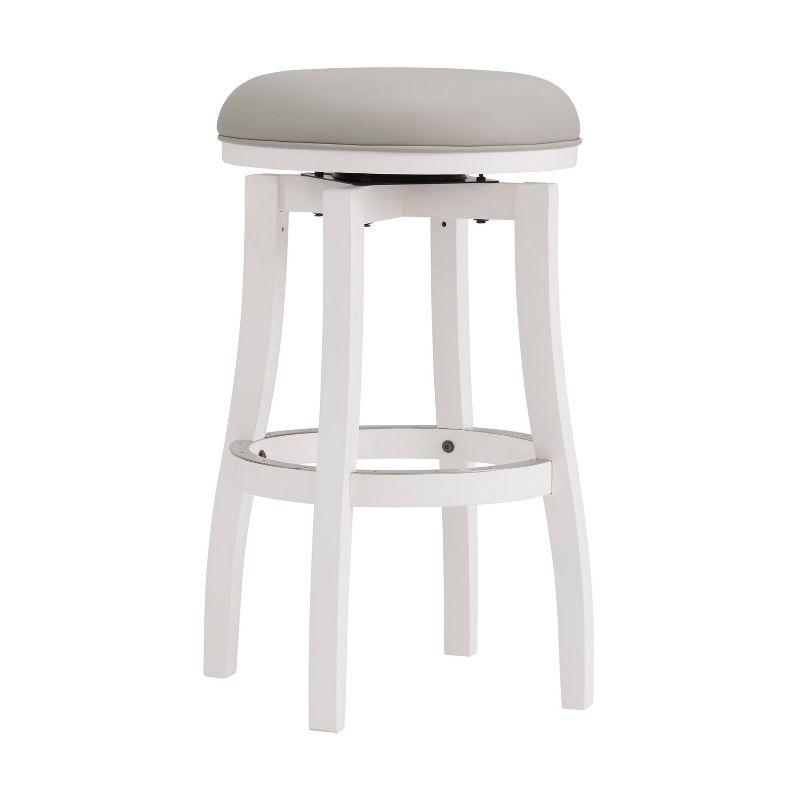 Classic White Leather Swivel Bar Stool with Rubberwood Frame