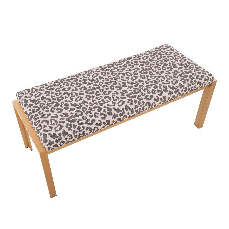 LumiSource 46" Fuji Polyester/Metal Bench Gold/Beige Leopard