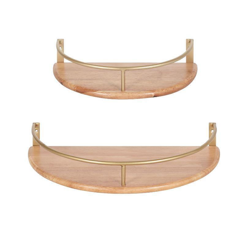 Natural Wood and Gold Floating Semi-Circle Wall Shelves