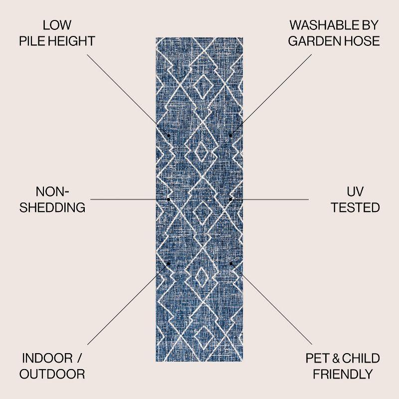 2'x8' Carwa  Diamond Trellis Indoor/Outdoor Runner Rug, Blue/Ivory - JONATHAN Y