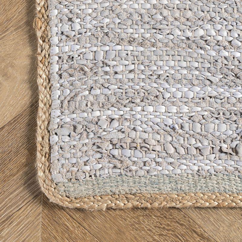 Light Gray 4' x 6' Handwoven Leather and Hemp Rug