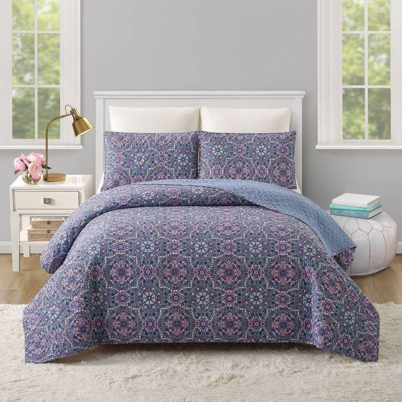 Modern Heirloom Lavender Florals 100% Cotton Purple Quilt Set
