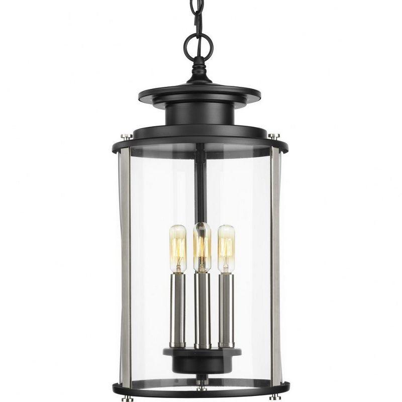 Progress Lighting Squire 3-Light Hanging Lantern, Steel, Black Finish, Clear Glass Shade