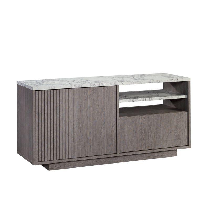 Ashen Oak and Faux White Marble Media Console with Cabinet