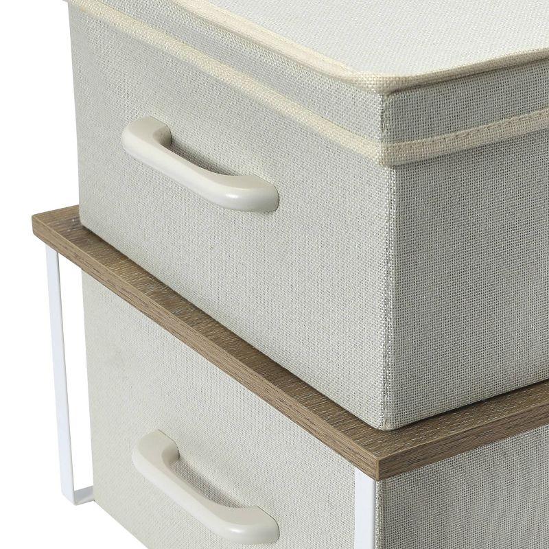 Household Essentials Stacking Storage Boxes with Laminate Top Coastal Oak: MDF Decorative Storage with Lids, Off-White