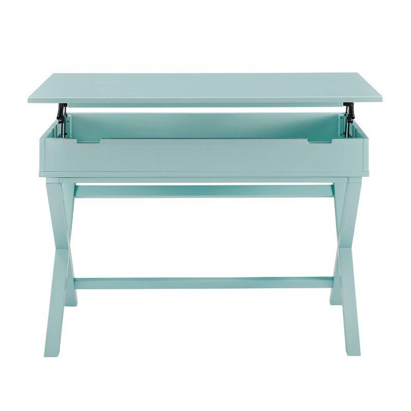 Turquoise Wood Lift-Top Standing Desk with X-Frame Legs